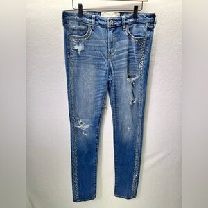 Abercrombie & Fitch Bling Crystal skinny Jeans Womens 10 Stretch Distressed 1987